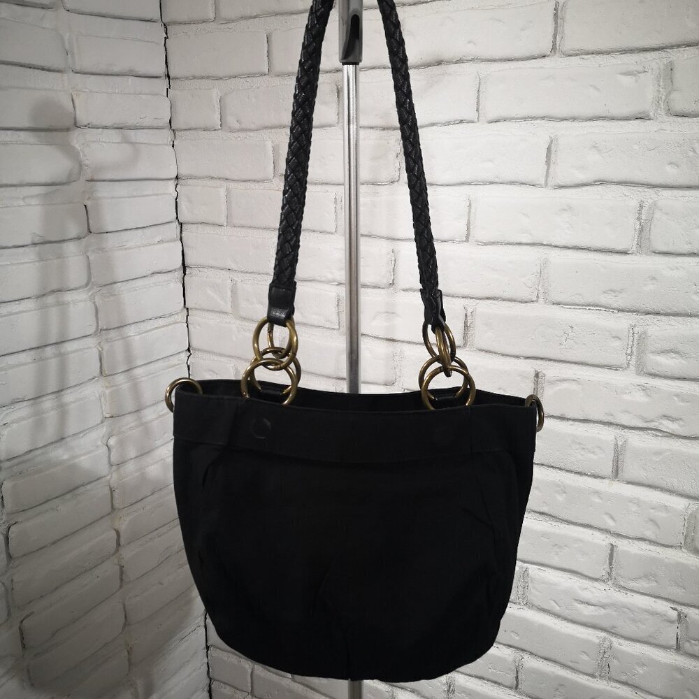 Miche Demi Base Bag Black w/ Braided Handles & Antique Brass Tone Carabineers
